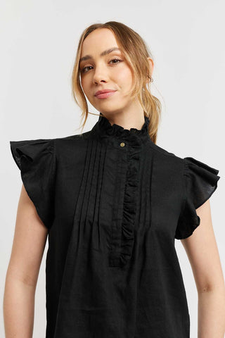 Alessandra Shirts Zeta Linen Top in Black