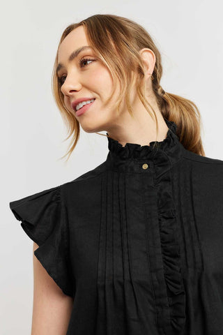 Alessandra Shirts Zeta Linen Top in Black