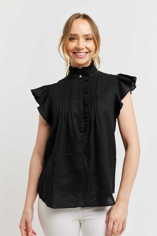 Alessandra Shirts Zeta Linen Top in Black
