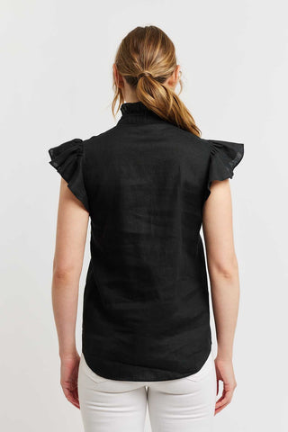 Alessandra Shirts Zeta Linen Top in Black