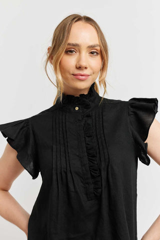 Alessandra Shirts Zeta Linen Top in Black