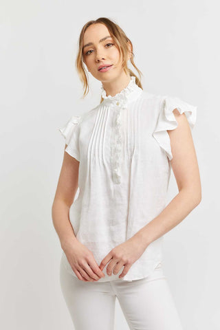Alessandra Shirts Zeta Linen Top in White