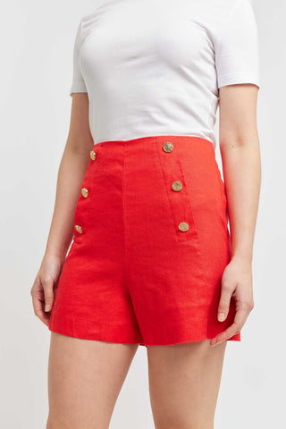 Alessandra Shorts Atlas Linen Short in Rouge