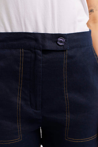 Alessandra Shorts Clio Linen Short in Navy