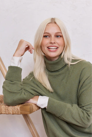 Alessandra Sweater A Polo Bay Cotton Cashmere Sweater in Lichen