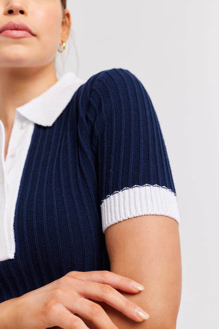 Alessandra Sweater Camila Cotton Knit Top in Navy