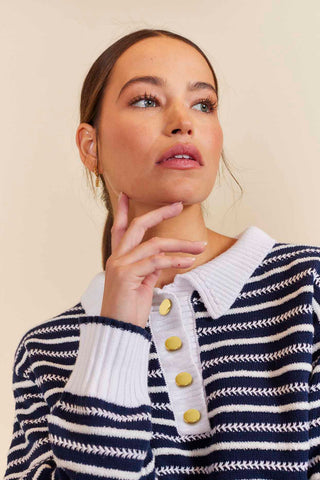 Alessandra Sweater Momento Cotton Polo in Navy