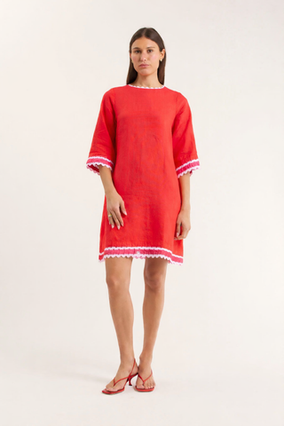 Claire Linen Dress in Red/Lolly