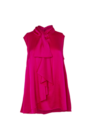 Sleeveless Pussy Bow Silk Top in Magenta