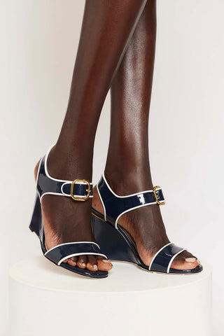 Alessandra Accessory Palermo Patent Wedge in Navy/White