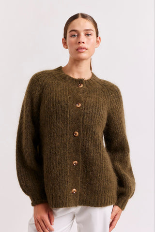 Alessandra Cashmere Cardigan Montreal Mohair Cardi in Olive