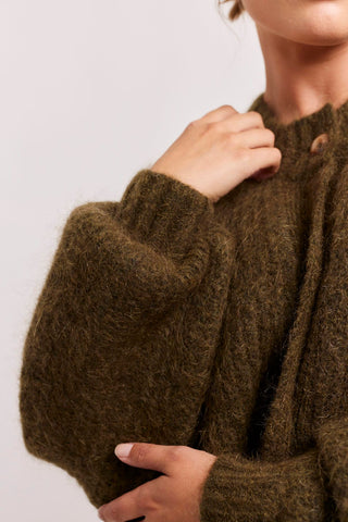 Alessandra Cashmere Cardigan Montreal Mohair Cardi in Olive