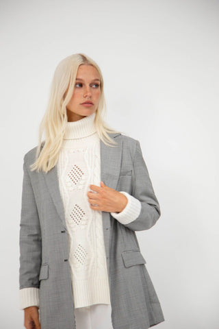 Alessandra Cashmere Outerwear Andrea Wool Blazer in Ivory Houndstooth