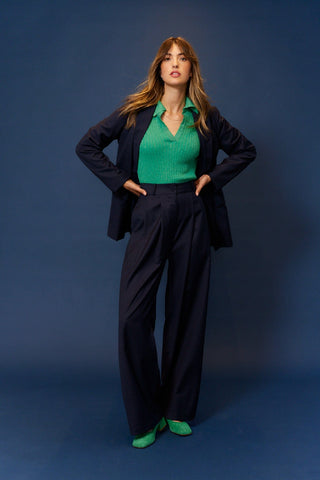 Alessandra Cashmere Pants Laurel Wool Pant in Navy Houndstooth
