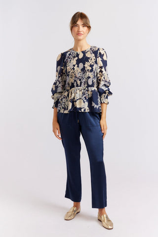 Alessandra Cashmere Shirts Jasmine Cotton Silk Shirt in Navy Aster