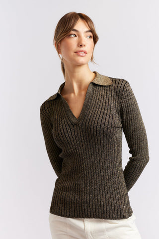 Alessandra Cashmere Shirts Luna Knit Top in Black Lurex
