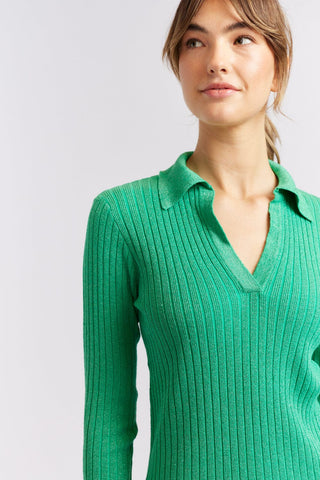 Alessandra Cashmere Shirts Luna Knit Top in Emerald Lurex