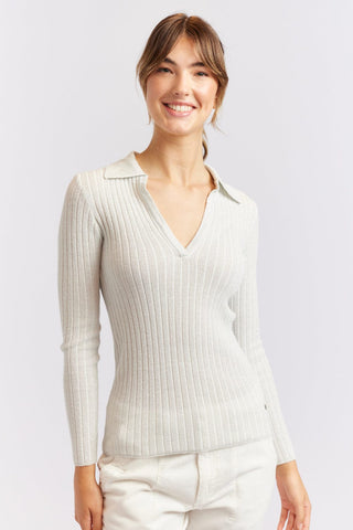 Alessandra Cashmere Shirts Luna Knit Top in Ivory Lurex