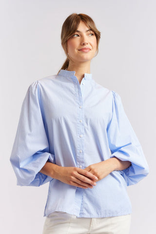 Alessandra Cashmere Shirts Magnolia Poplin Stripe Shirt in Blue