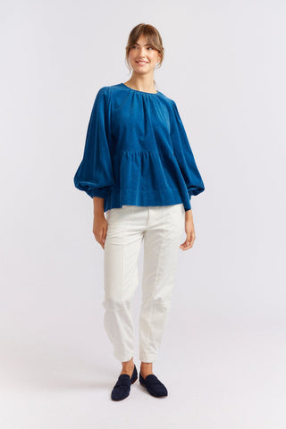 Alessandra Cashmere Shirts Meadow Corduroy Top in Blue Steel