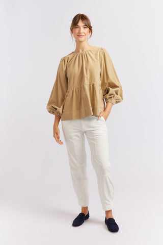 Alessandra Cashmere Shirts Meadow Corduroy Top in Sand