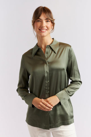 Alessandra Cashmere Shirts Primrose Silk Shirt in Fern
