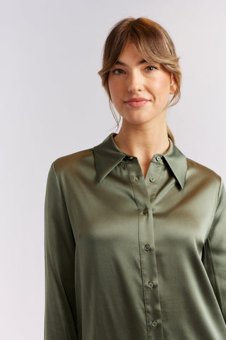 Alessandra Cashmere Shirts Primrose Silk Shirt in Fern