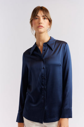 Alessandra Cashmere Shirts Primrose Silk Shirt in Navy