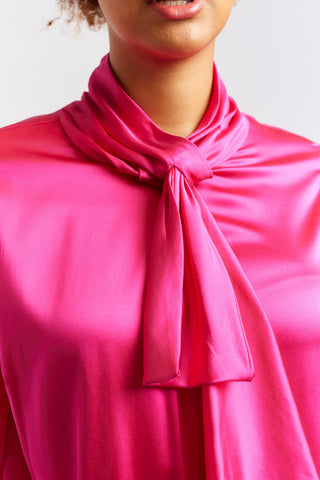Alessandra Cashmere Shirts Pussy Bow Silk Shirt in Magenta