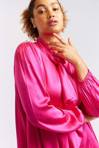 Alessandra Cashmere Shirts Pussy Bow Silk Shirt in Magenta