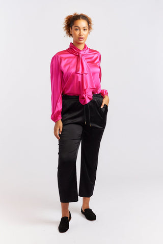 Alessandra Cashmere Shirts Pussy Bow Silk Shirt in Magenta