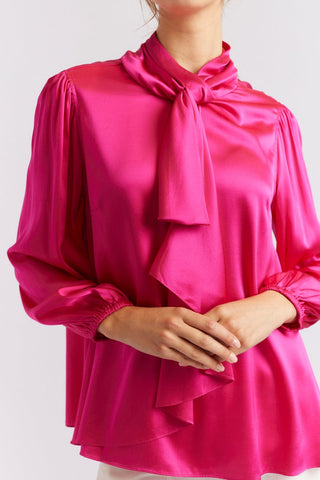 Alessandra Cashmere Shirts Pussy Bow Silk Shirt in Magenta