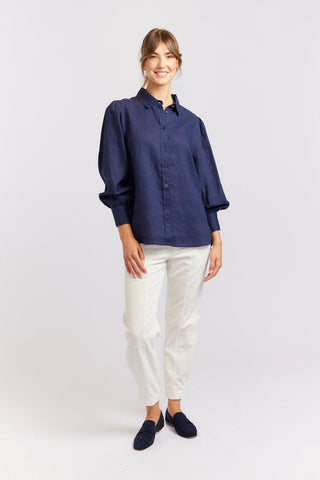 Alessandra Cashmere Shirts Soho Linen Shirt in Navy
