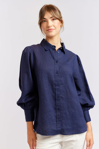 Alessandra Cashmere Shirts Soho Linen Shirt in Navy