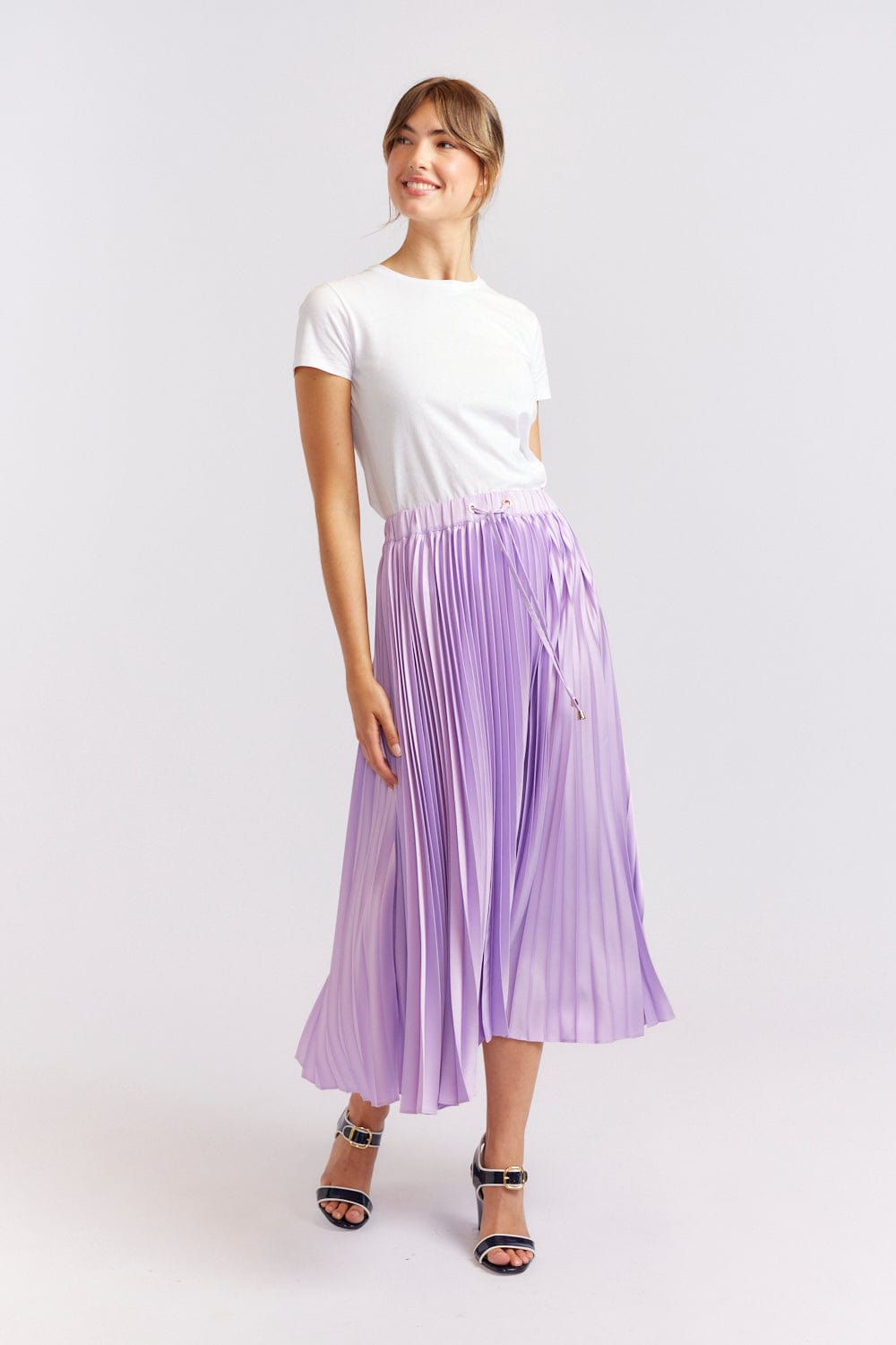 Alessandra Cosmos Pleated Skirt in Lavender Purple