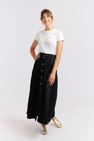 Alessandra Cashmere Skirt Lotus Corduroy Skirt in Black
