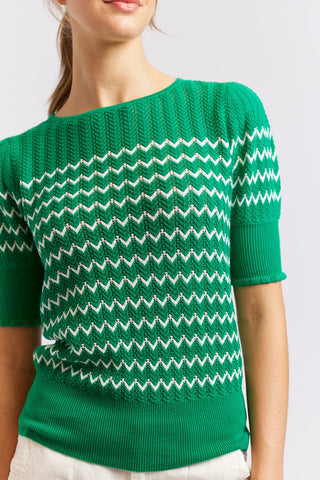 Alessandra Cashmere Sweater Chevy Cotton Knit Tee in Emerald