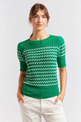 Alessandra Cashmere Sweater Chevy Cotton Knit Tee in Emerald