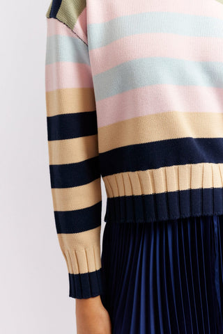 Alessandra Cashmere Sweater Stripe Tootsie Cotton Sweater in Navy