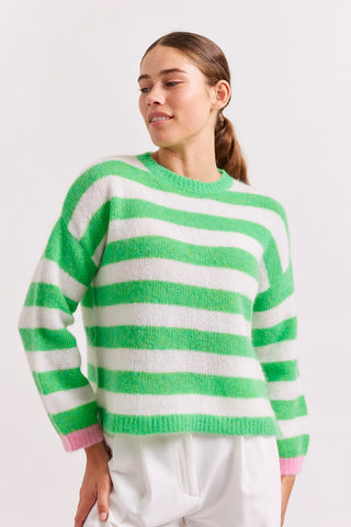 Alessandra Cashmere Sweater Tabby Stripe Mohair Sweater in Apple