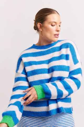 Alessandra Cashmere Sweater Tabby Stripe Mohair Sweater in Cobalt