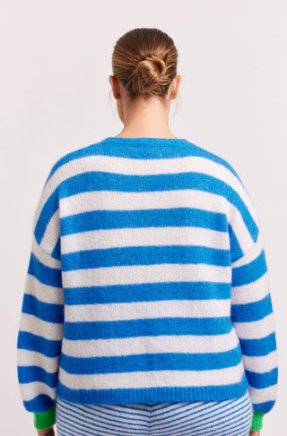 Alessandra Cashmere Sweater Tabby Stripe Mohair Sweater in Cobalt