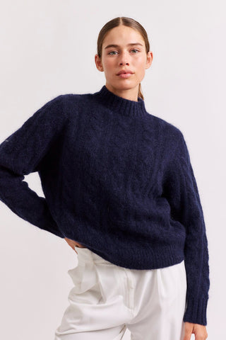 Alessandra Cashmere Sweater Teddy Mohair Sweater in Navy