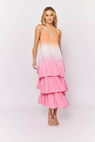 Alessandra Dresses Cancan Dress in Papaya Dip Dye Linen