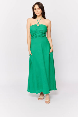 Alessandra Dresses Como Dress in Emerald Linen