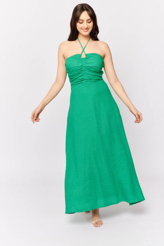 Alessandra Dresses Como Dress in Emerald Linen