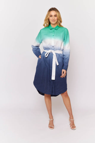 Alessandra Dresses Shirtmaker Dress in Navy Dip Dye Linen