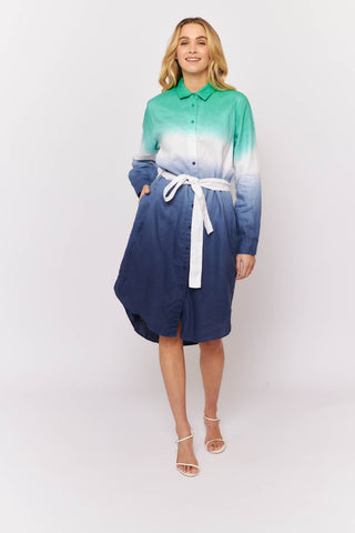 Alessandra Dresses Shirtmaker Dress in Navy Dip Dye Linen