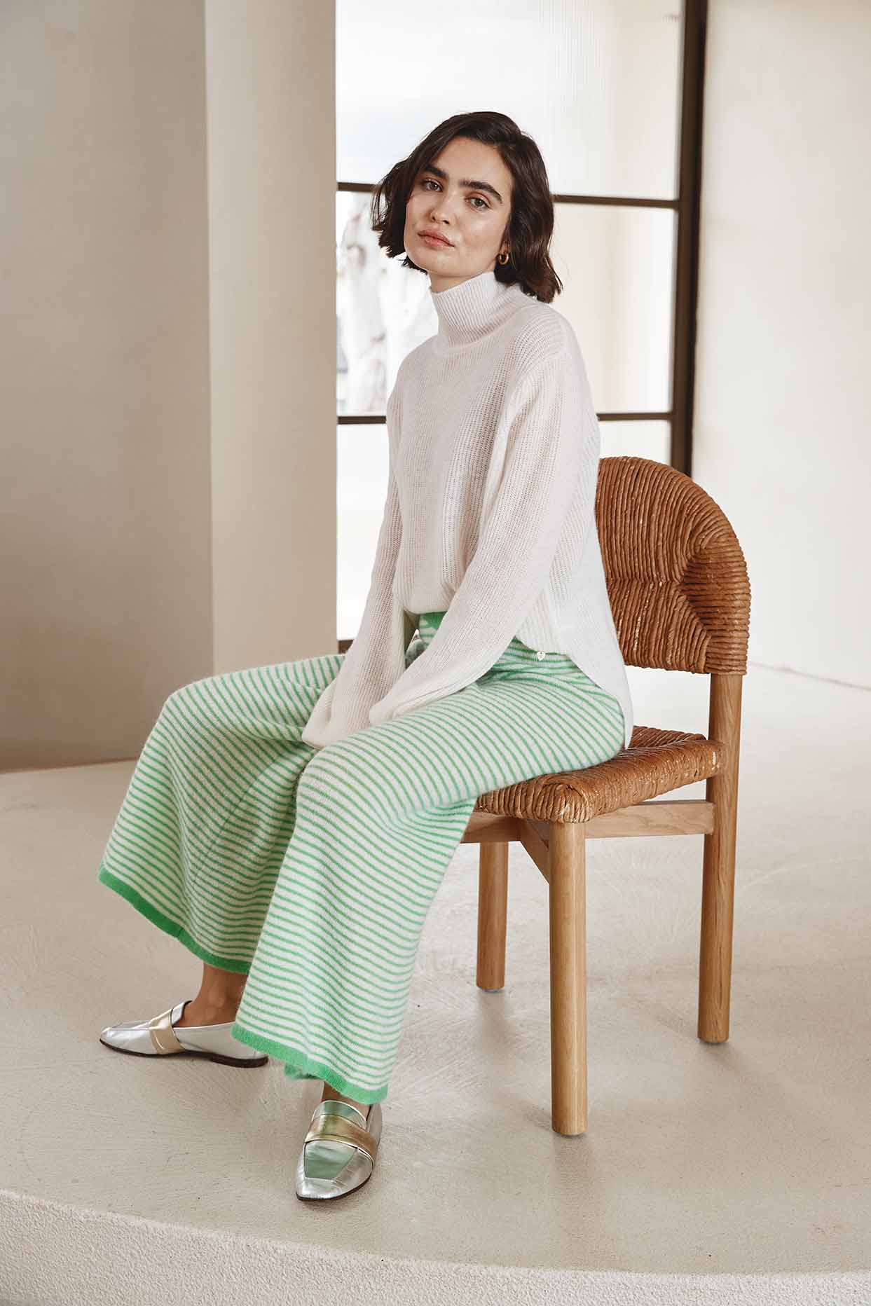 Alessandra Ziggy Mohair Pant in Apple Green Stripe