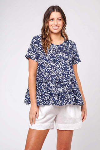 Alessandra Shirts Toffee Top in Navy Ditsy